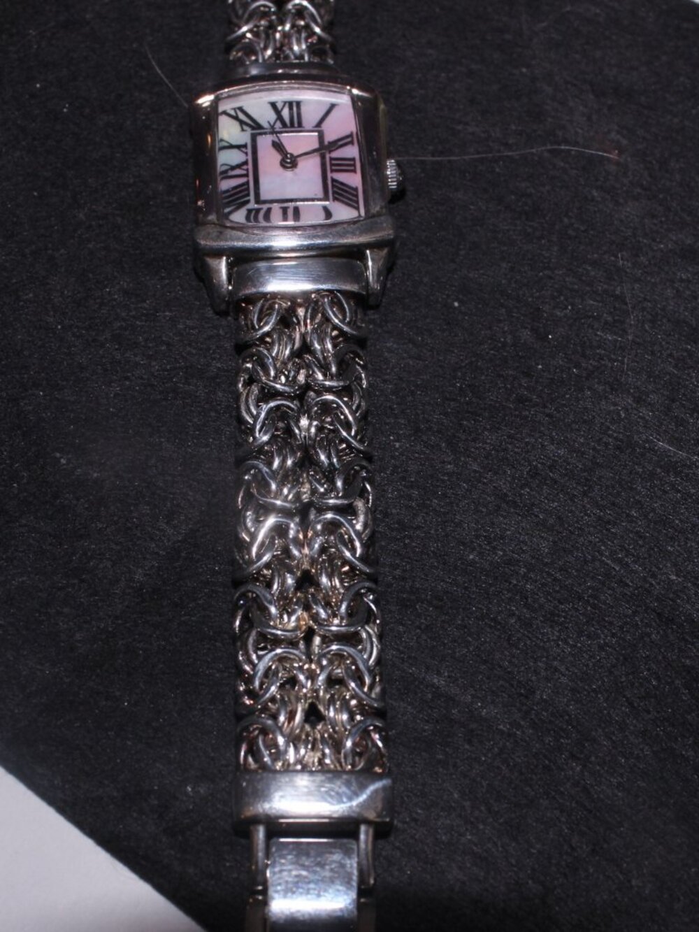 NEW Ultra Fine 950 Sterling Silver MOP Rainbow Effect Bracelet Watch 61 Grams! - Picture 4 of 7
